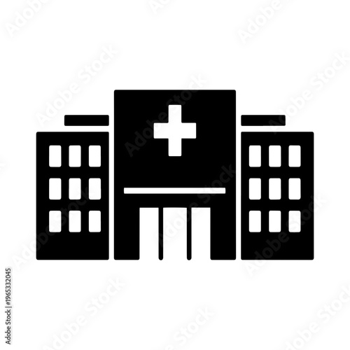 A minimalist vector graphic illustration of a hospital building in silhouette mode