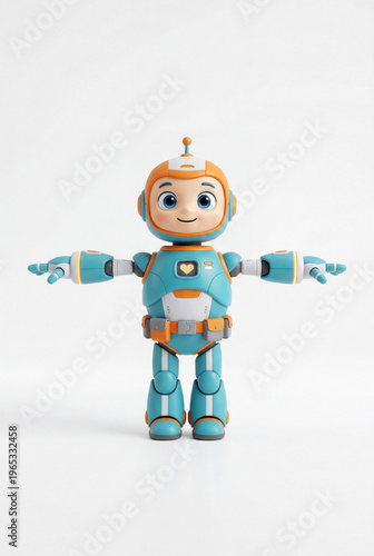 Friendly blue robot character standing with open arms