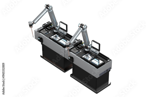 3d rendering robotic arms with control panels isolated