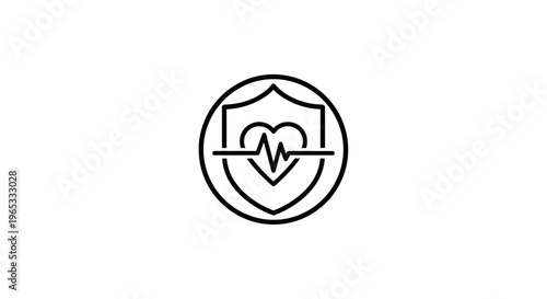 Health Insurance Shield Icon with Heartbeat Line