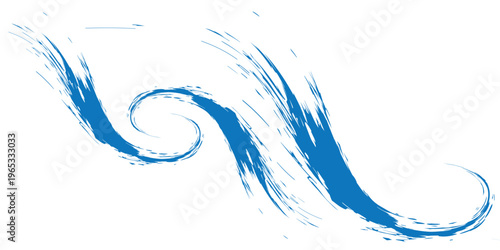 Dynamic blue brushstroke swirl pattern creating an abstract wave-like design on a clean white background, conveying motion and artistic flair.