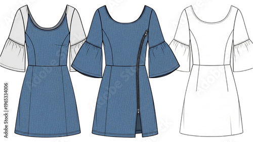 Fashion designer creates vector CAD design style dresses with various sleeve details