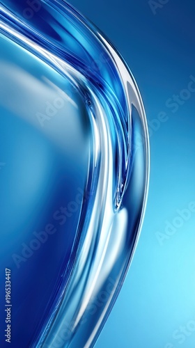 Abstract blue liquid swirl with light reflections and smooth curves