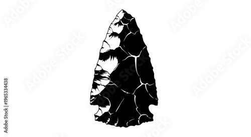 Ancient Flint Arrowhead Silhouette, Primitive Stone Tool, Isolated on White Background
