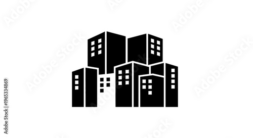 Modern cityscape silhouette, cluster of abstract tall buildings, urban architecture icon