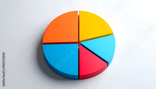 Free Download 3D pie chart with segments of yellow orange red and blue on white background - GFXLoad