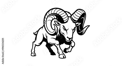 Ram Mascot Silhouette Charging Forward, Aggressive Animal Vector Art