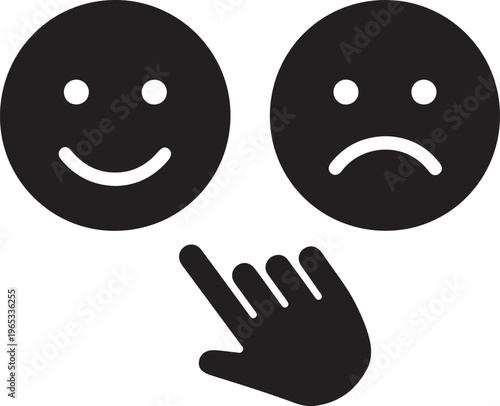 Black and white emoticon faces with hand gesture smiley frowning