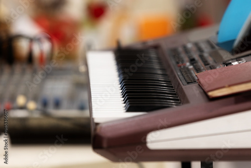 Electronic keyboard and audio mixer setup