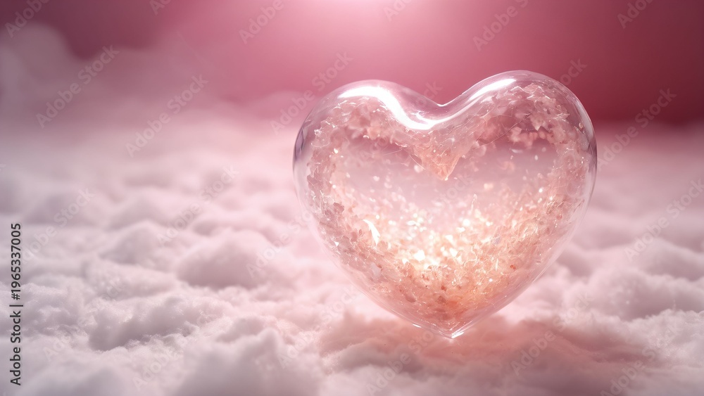 Obraz premium Glass Heart on Soft Surface Romantic Minimal Scene