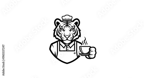 Tiger Chef Holding Coffee Cup - Mascot Logo Design