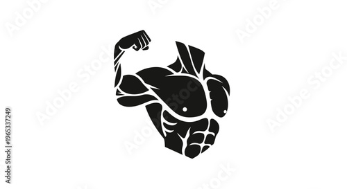 Strong Muscular Biceps Flexing Silhouette Icon | Bodybuilding Fitness Symbol