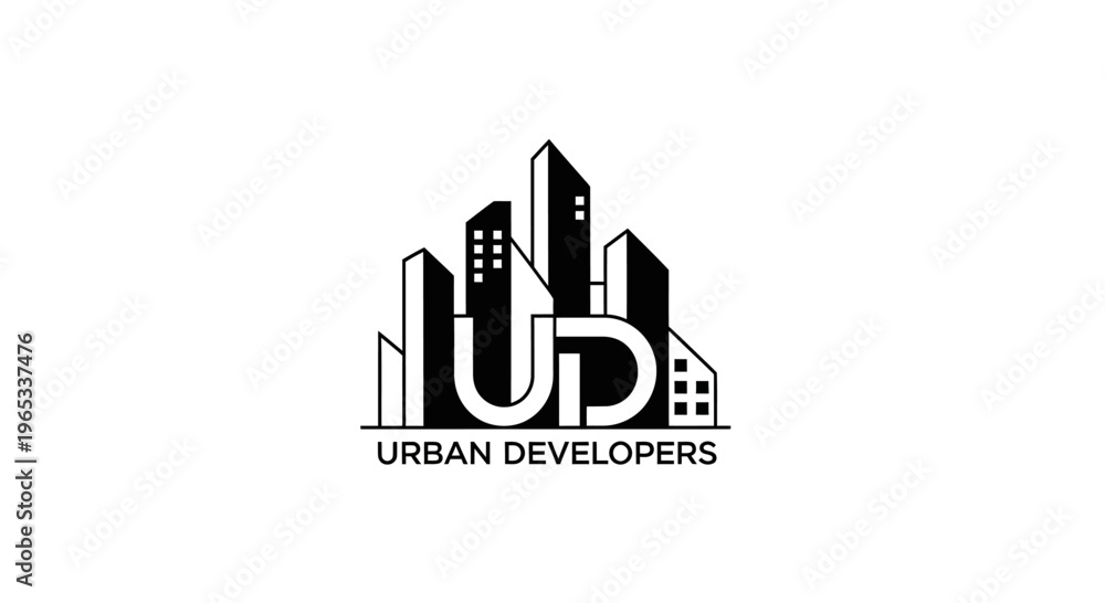 Fototapeta premium Urban Developers Logo with Cityscape Silhouette - Modern Architecture