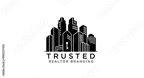 Trusted Realtor Branding Logo with Cityscape and Key Icon