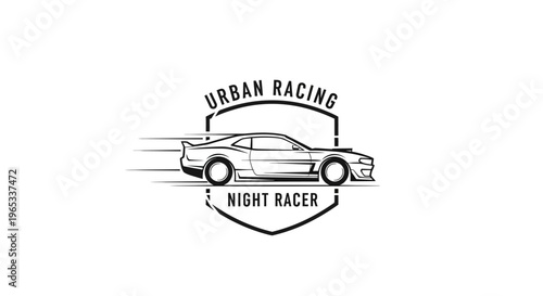 Urban Night Racer Car Emblem Badge - Speeding Sports Car Silhouette