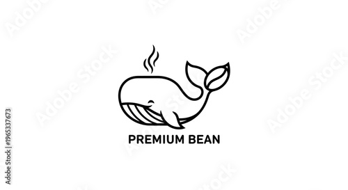 Whale coffee bean logo, premium bean symbol, cute animal illustration, minimalist design