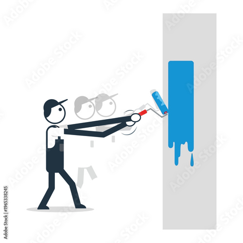 Dynamic illustration of a worker quickly painting a wall, representing home improvement