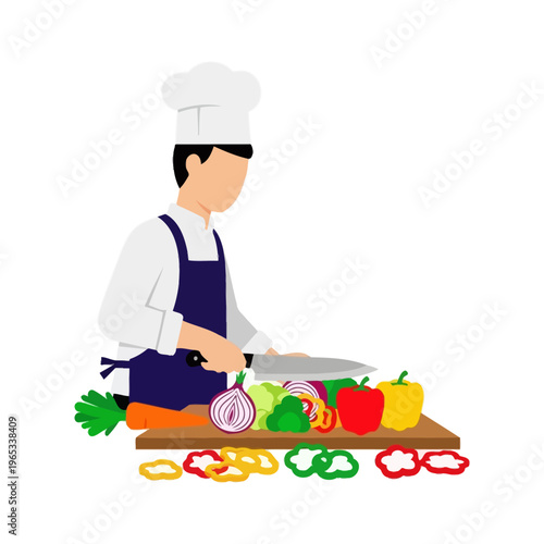 Chef preparing fresh vegetables on a cutting board for cooking and culinary arts