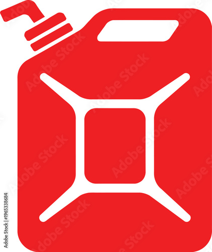 Red gas can vector icon, fuel canister silhouette for energy and transportation, petrol container graphic on white