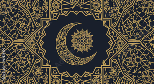 Gold Crescent Moon Islamic Symbol.
