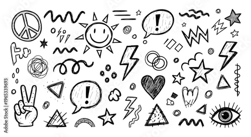 Collection of various drawn symbols.