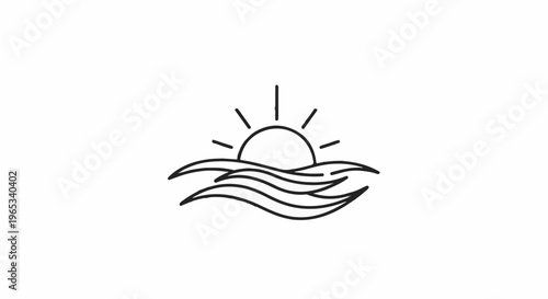 Sun setting over stylized waves, abstract art