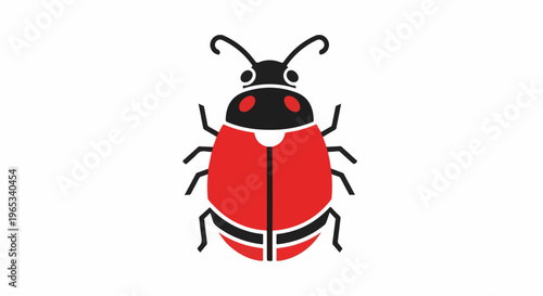 Stylized red ladybug icon with black details on white background