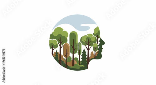Stylized silhouette of a human head filled with a forest landscape