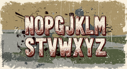 Distressed alphabet letters uppercase typography.