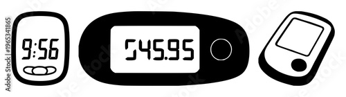Solid black icon, white background: glucose monitor for diabetes set with simple line art design featuring line art, illustrations, graphic resources with vector and design elements