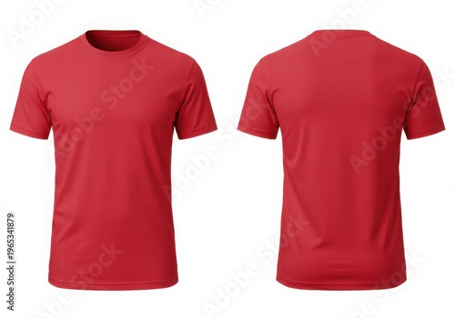 Front and back view of a red t shirt isolated on white background