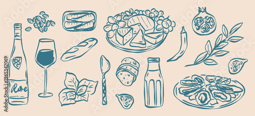 Flat vector doodle mediterranean food collection