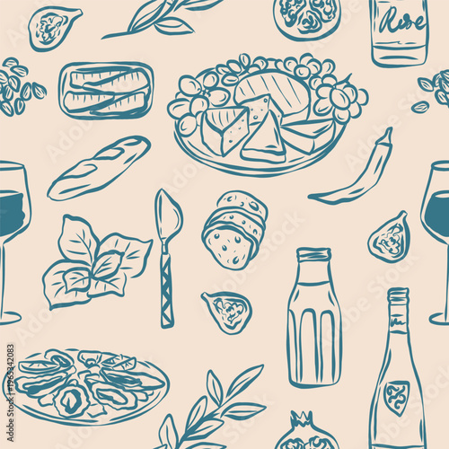 Doodle retro mediterranean cuisine background