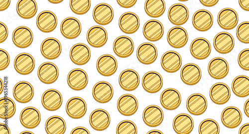 Shiny coins seamless pattern illustration. Money finance. Game reward. Repeat fill background. Tileable decorative graphic. All over print vector design in flat 2D style. Endless motif composition