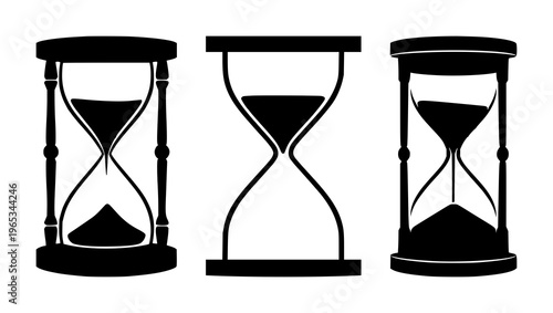 History hourglass icon set with solid black icon on white background featuring hourglass, time, history with black and white and iconography