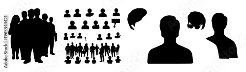 Crowdfunding group set with solid black icon silhouette on white background featuring crowd, giving, collective with charity and support