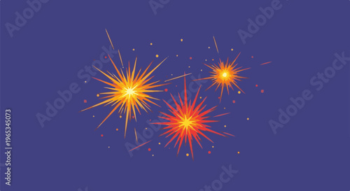 Three vibrant sparklers explode against a deep blue night sky background