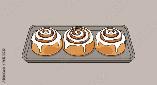 Three sweet, iced pastries on a baking sheet