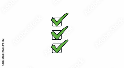 Three green checkmarks in black outlined boxes, stacked vertically