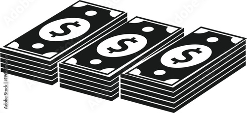 Stack of dollar banknotes money cash piles financial concept black and white vector illustration isolated