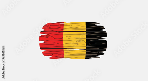 Textured wooden block with Belgian flag colors, rough edges