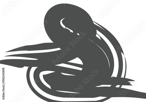 Abstract dark grey brush strokes forming a complex, intertwined pattern, brush stroke, white background