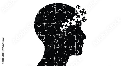 A human head silhouette composed of puzzle pieces with missing sections