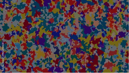 Vibrant multicolored probability cloud field with red blue green and yellow abstract shapes representing quantum uncertainty and complexity in a dynamic futuristic visual concept