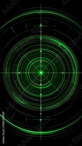 Abstract Green Digital Circles and Dots Pattern Futuristic Technology Background
