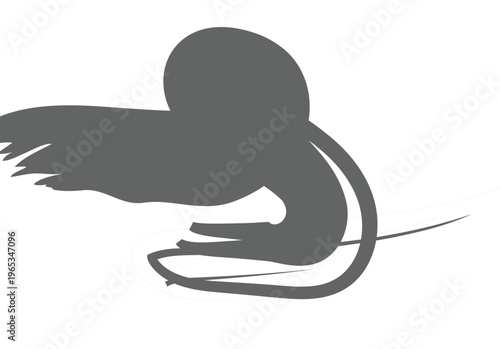 Abstract brush stroke silhouette resembling a curled creature, dark grey, white background