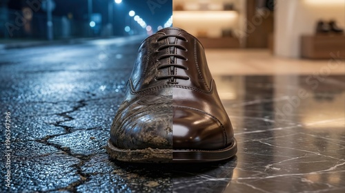 Before and After Transformation of a Man's Dirty Shoe to Polished