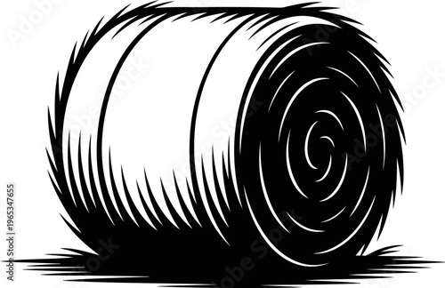 Large rolled hay bale isolated on white background farm agriculture, dry grass, countryside fuel storage