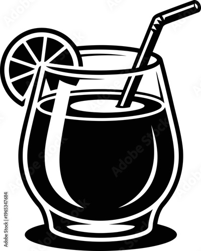 Glass of juice with a straw and citrus slice garnish, refreshing cold beverage icon