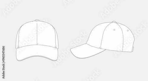 Two stylized outline drawings of a baseball cap on a plain background